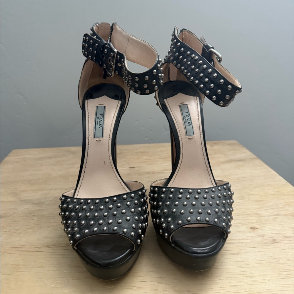 Prada Black Studded Heels